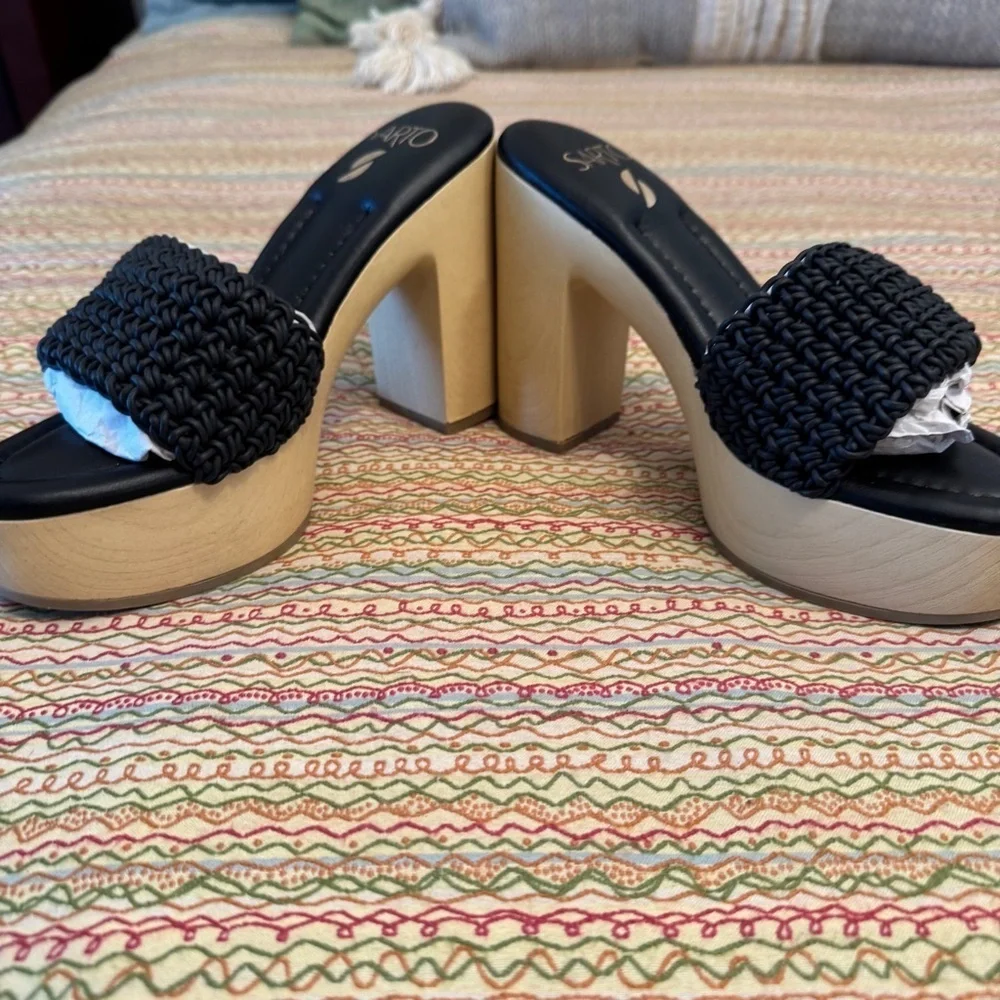 Franco Sarto Wendy Black Platform Shoes Woven Detail Comfort Sole Size 7 NWOT